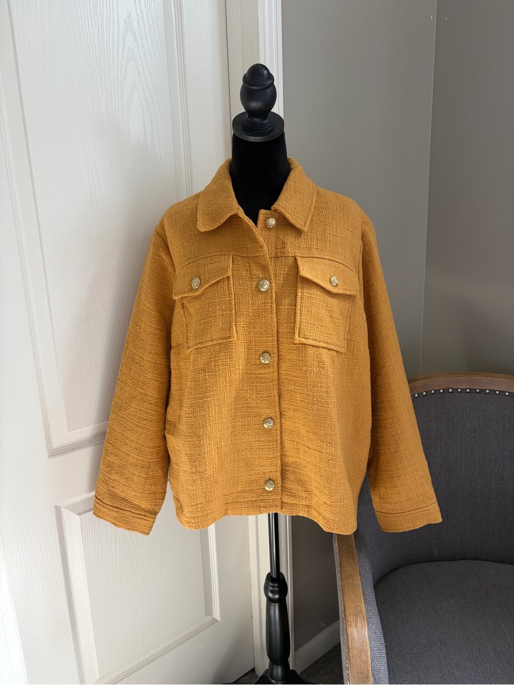 J. Jill Golden Mustard Button-Front Teddy Jacket